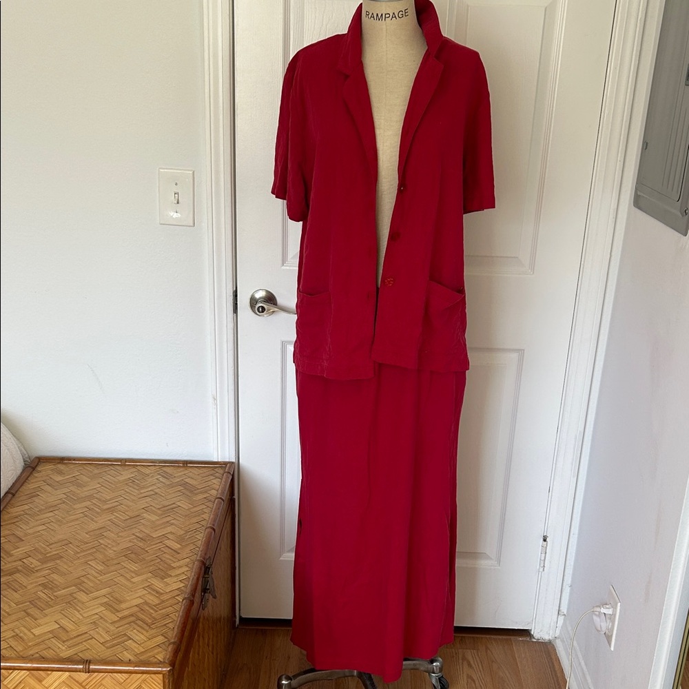Sag Harbor Red Silk Skirt Set